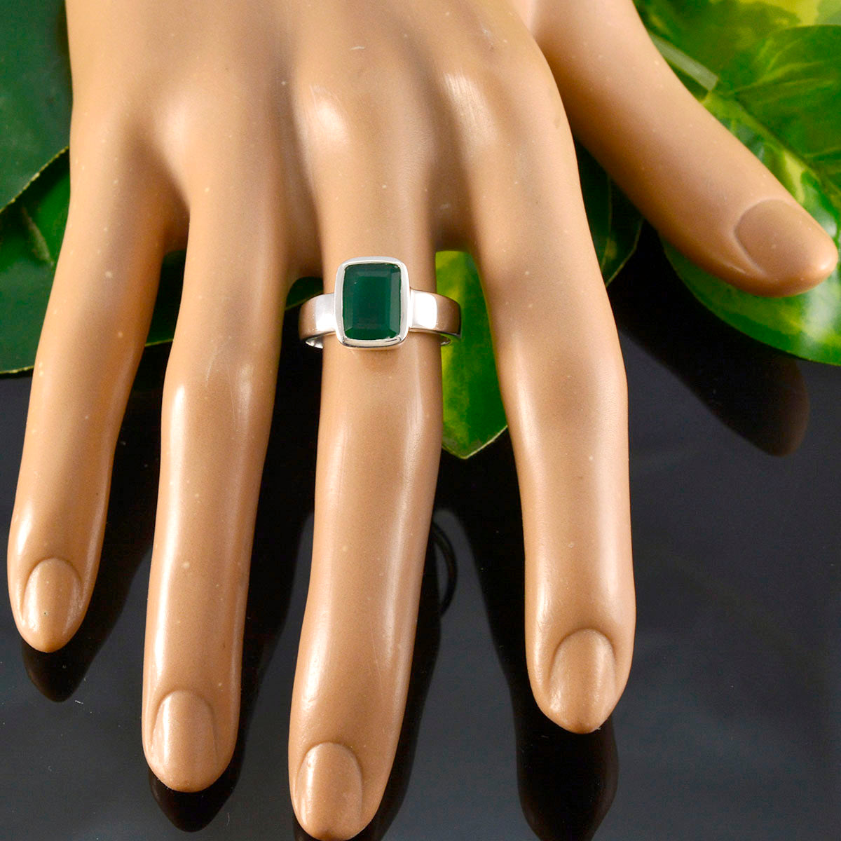 Green Onyx Solitaire African 925 Silver Green Gemstones Slim Romantic Ring Jewelry