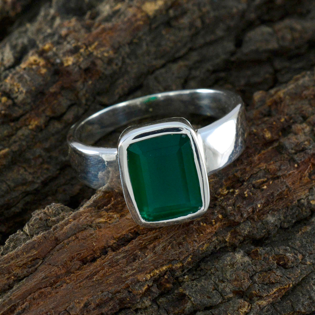 Green Onyx Solitaire African 925 Silver Green Gemstones Slim Romantic Ring Jewelry