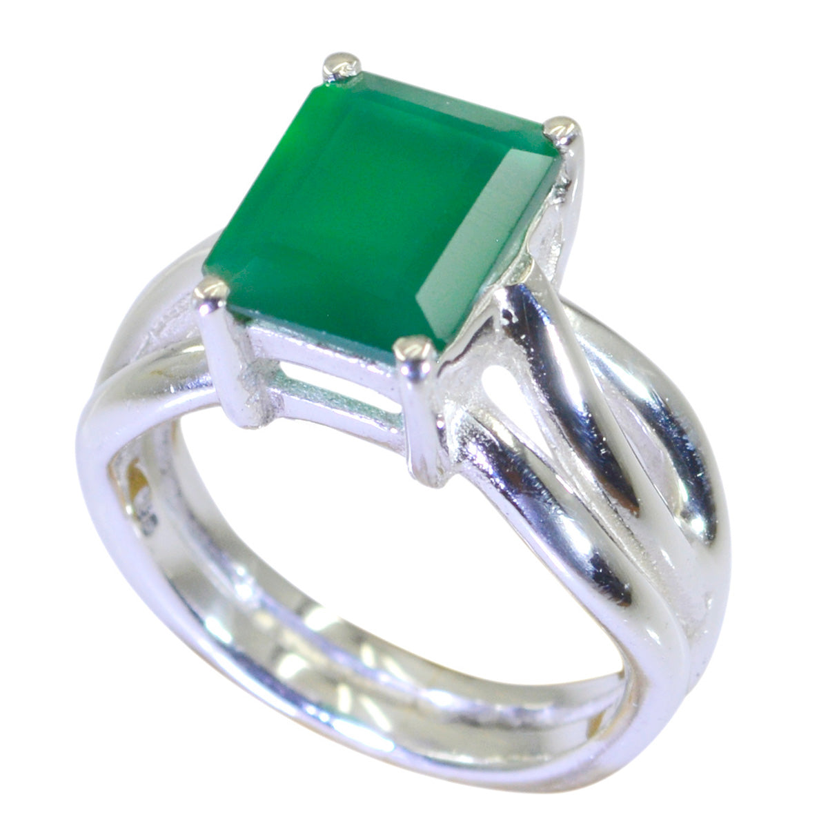 Green Onyx Solitaire French 92.5 Silver Green Gemstones Minimal Fairytale Ring Jewelry