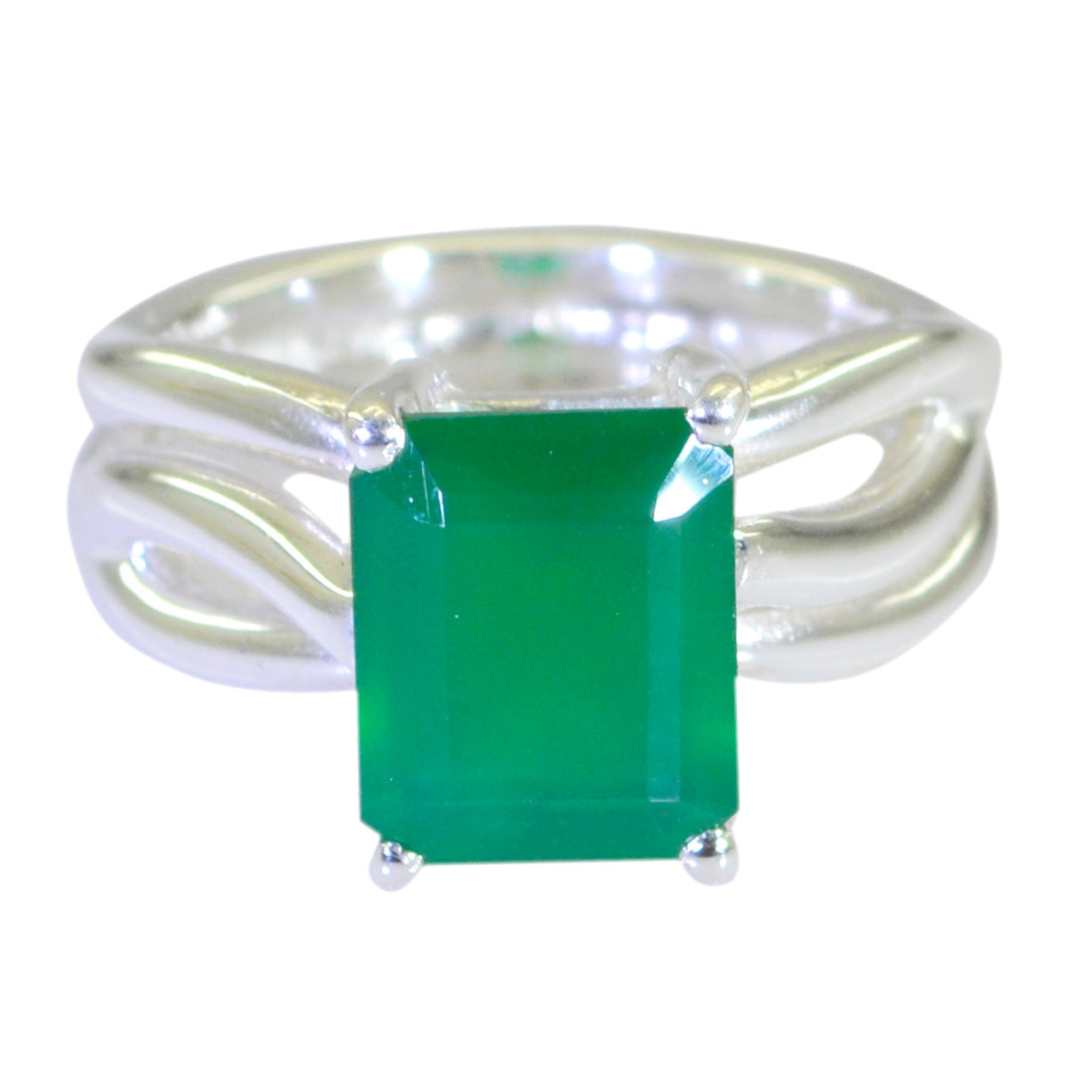 Anillo solitario de ónix verde en plata francesa 92.5 con piedras preciosas verdes, estilo cuento de hadas minimalista. Imagen secundaria del producto