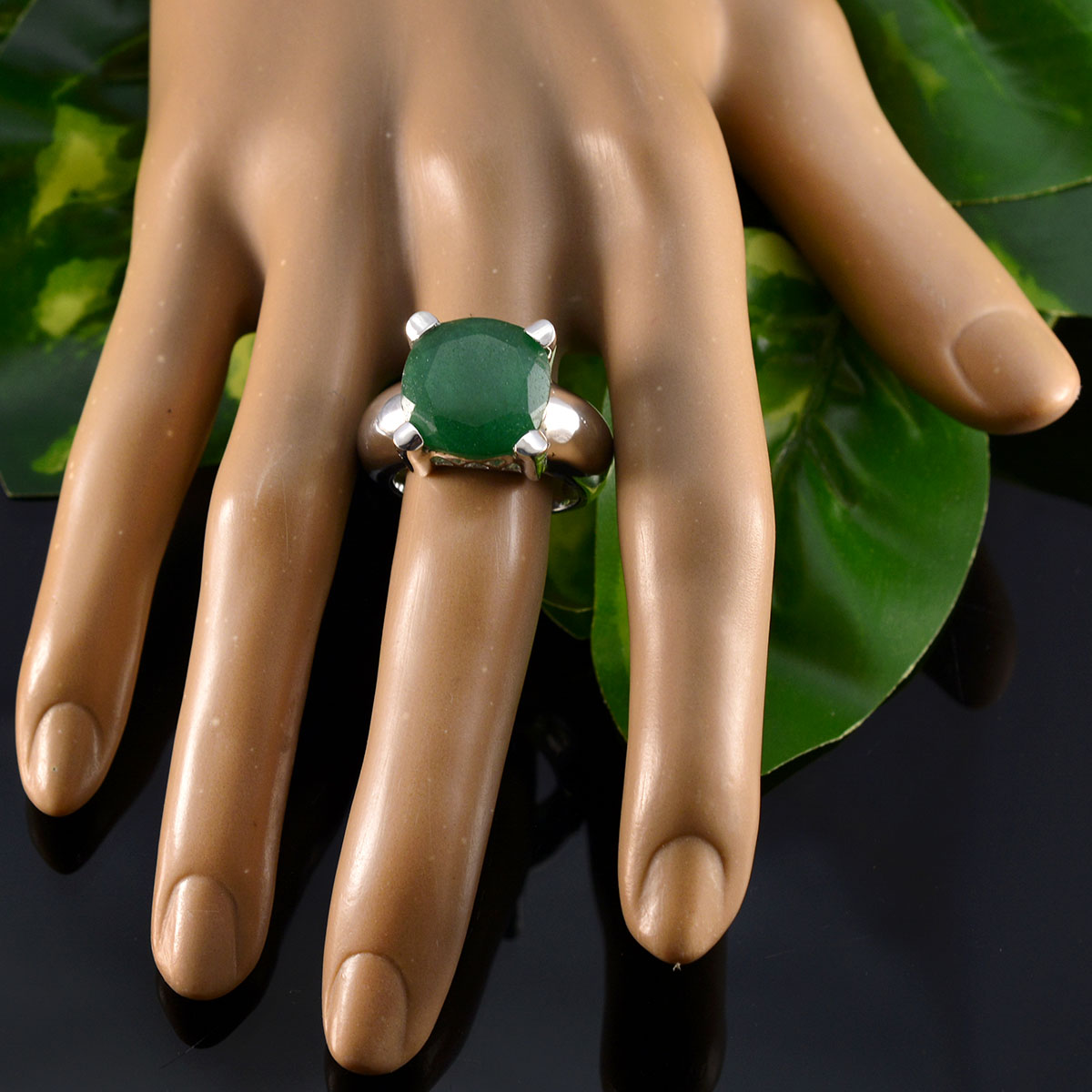 Green Onyx Solitaire Italian 925 Silver Green Gemstone Chunky antique Ring Jewelry