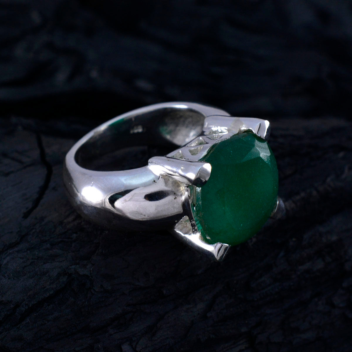 Green Onyx Solitaire Italian 925 Silver Green Gemstone Chunky antique Ring Jewelry