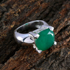 Green Onyx Solitaire Italian 925 Silver Green Gemstone Chunky antique Ring Jewelry