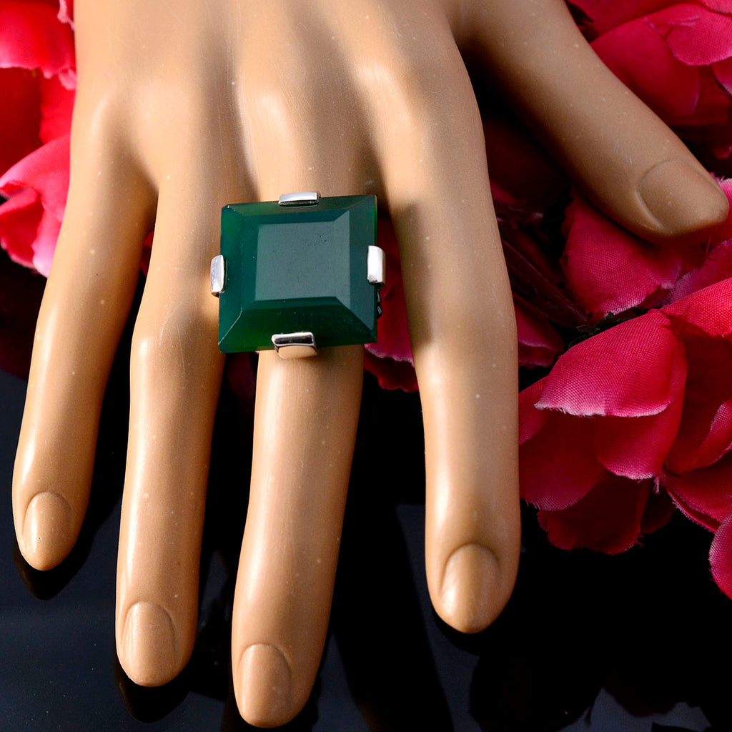 Green Onyx Solitaire Spanish Silver Green Gemstones Chunky Armor Ring Jewelry