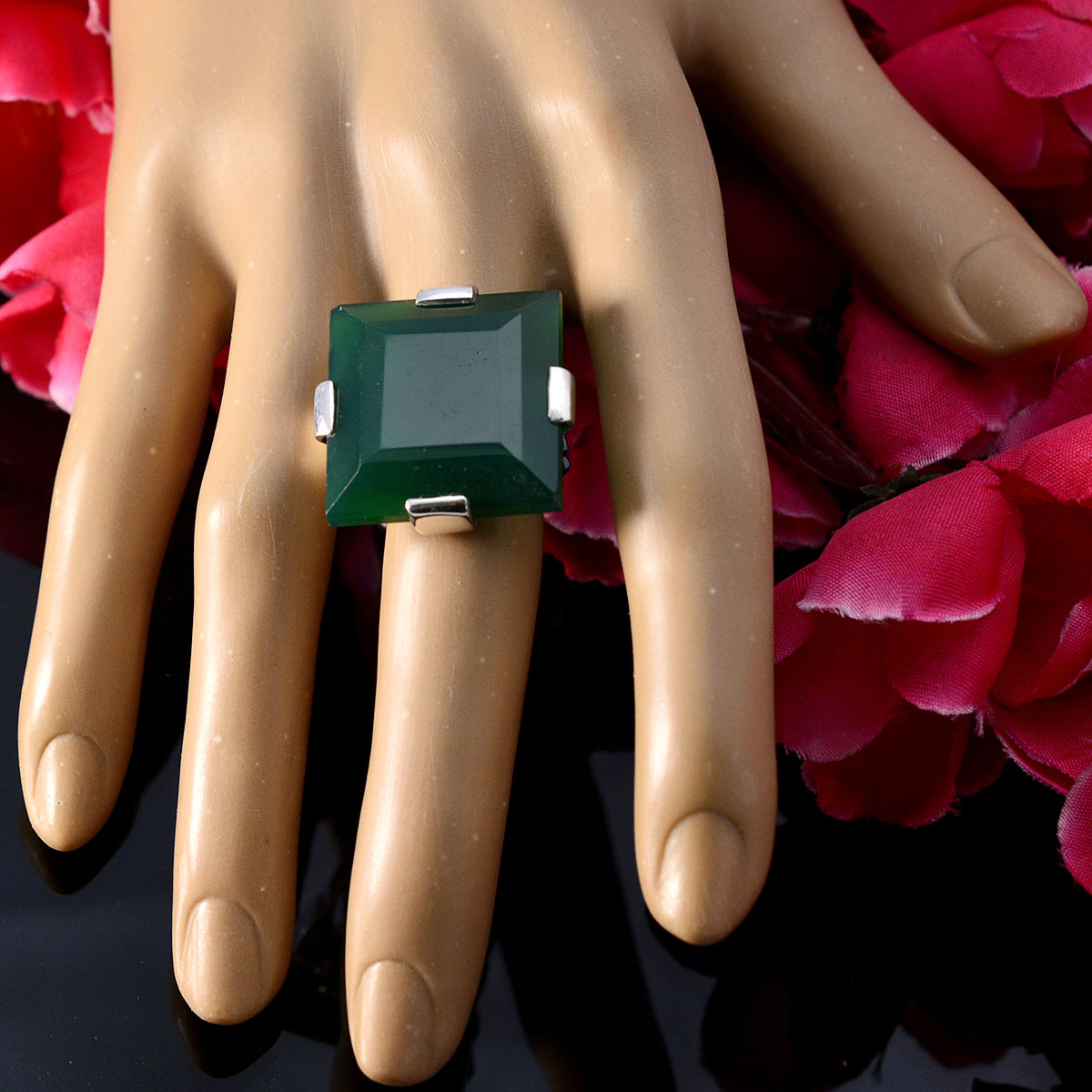 Green Onyx Solitaire Spanish Silver Green Gemstones Chunky Armor Ring Jewelry