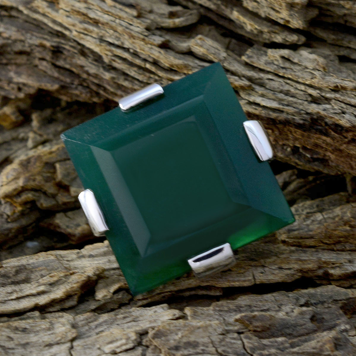 Green Onyx Solitaire Spanish Silver Green Gemstones Chunky Armor Ring Jewelry