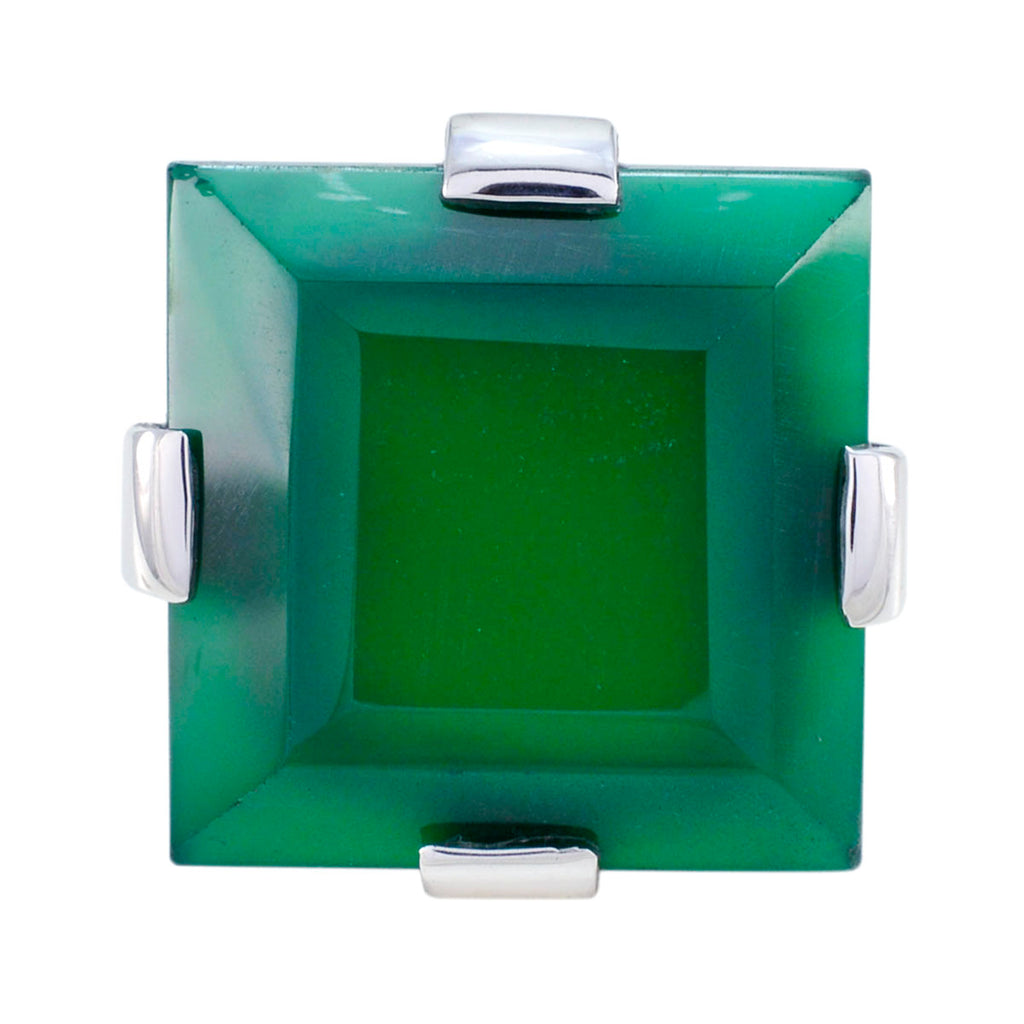 Green Onyx Solitaire Spanish Silver Green Gemstones Chunky Armor Ring Jewelry