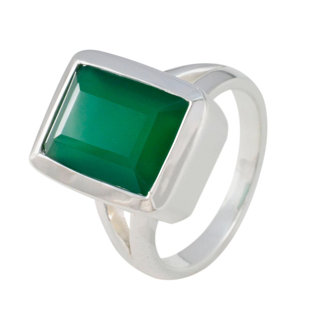 Green Onyx Solitaire Italian 925 Silver Green Gemstone Edgy Trendy Ring Jewellery