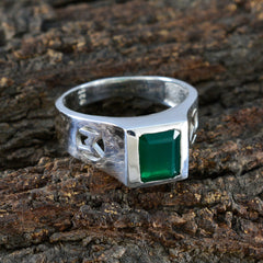 Green Onyx Solitaire Indian 92.5 Silver Green Gemstone Versatile Modern Ring Jewellery