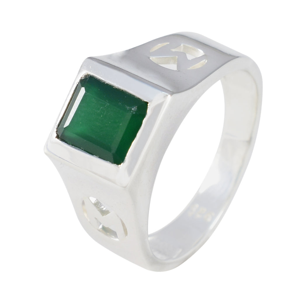 Green Onyx Solitaire Indian 92.5 Silver Green Gemstone Versatile Modern Ring Jewellery