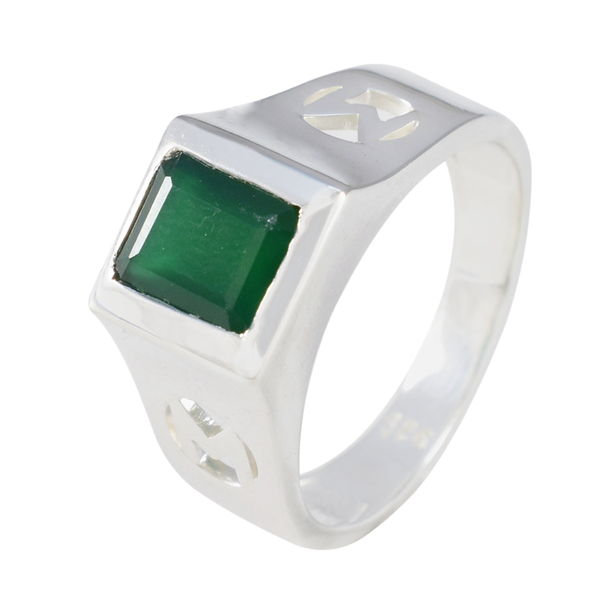 Green Onyx Solitaire Indian 92.5 Silver Green Gemstone Versatile Modern Ring Jewellery
