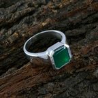 Green Onyx Solitaire French 92.5 Silver Green Gems Eye catching Trendy Ring Jewelry