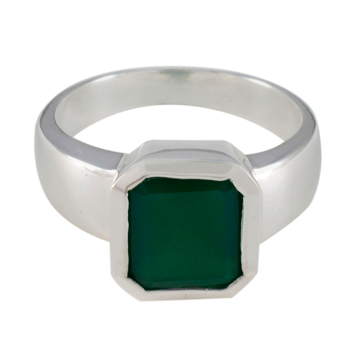 Green Onyx Solitaire French 92.5 Silver Green Gems Eye catching Trendy Ring Jewelry