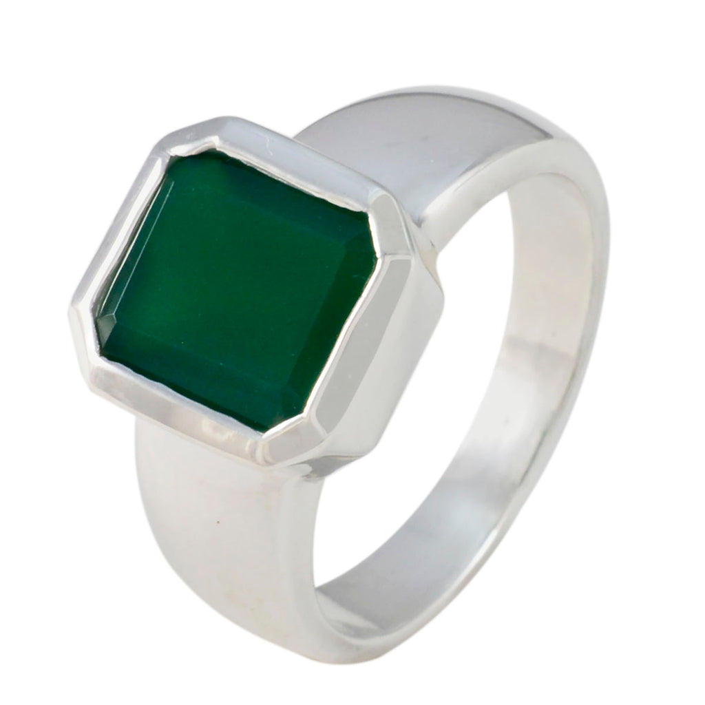 Green Onyx Solitaire French 92.5 Silver Green Gems Eye catching Trendy Ring Jewelry