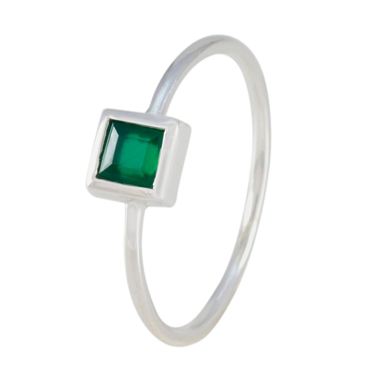 Bague élégante et contemporaine en argent sterling 925 avec solitaire en onyx vert et pierre précieuse verte Image secondaire du produit