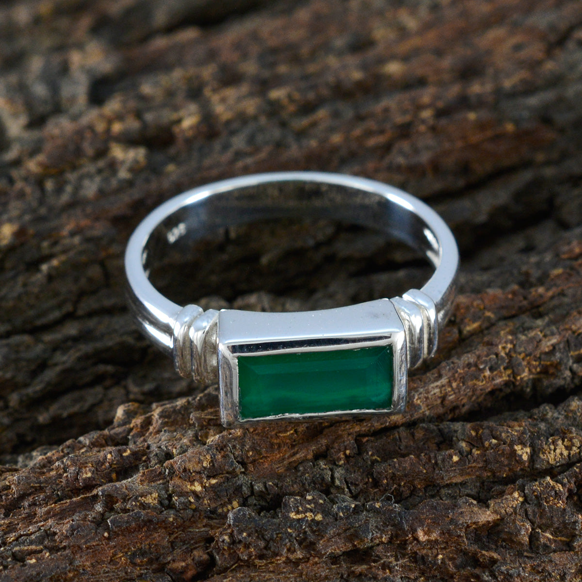 Green Onyx Solitaire Egyptian 92.5 Silver Green Gemstone Minimal Artisan Ring Jewellery