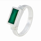 Green Onyx Solitaire Egyptian 92.5 Silver Green Gemstone Minimal Artisan Ring Jewellery