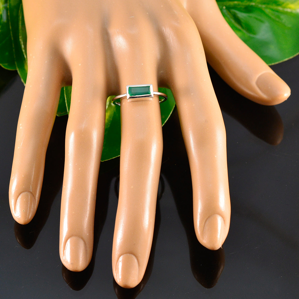 Green Onyx Solitaire American Silver Green Gemstone Delicate Romantic Ring Jewellery