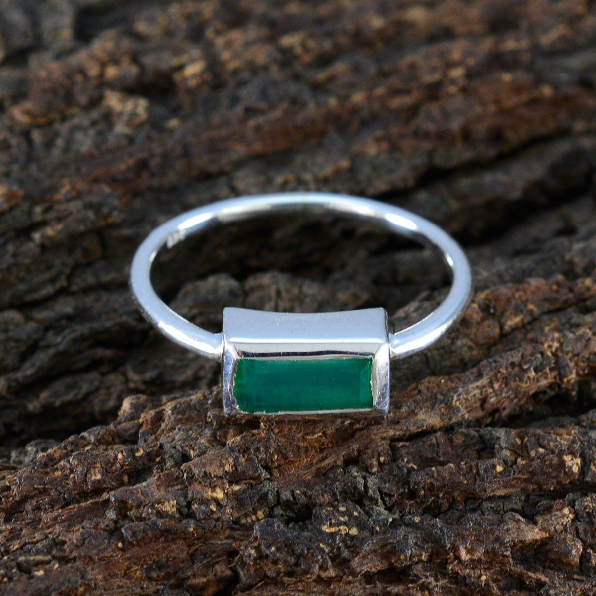 Green Onyx Solitaire American Silver Green Gemstone Delicate Romantic Ring Jewellery