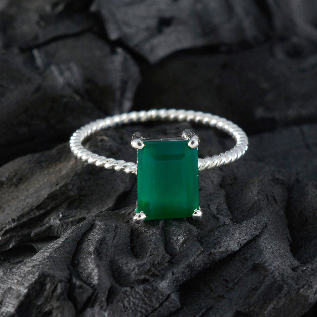 Green Onyx Solitaire Japanese 925 Silver Green Gems Delicate Twist Ring Jewelry