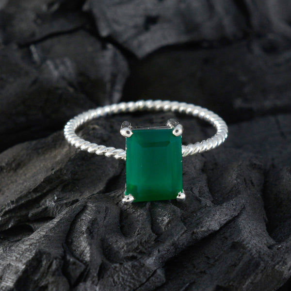 Green Onyx Solitaire Japanese 925 Silver Green Gems Delicate Twist Ring Jewelry