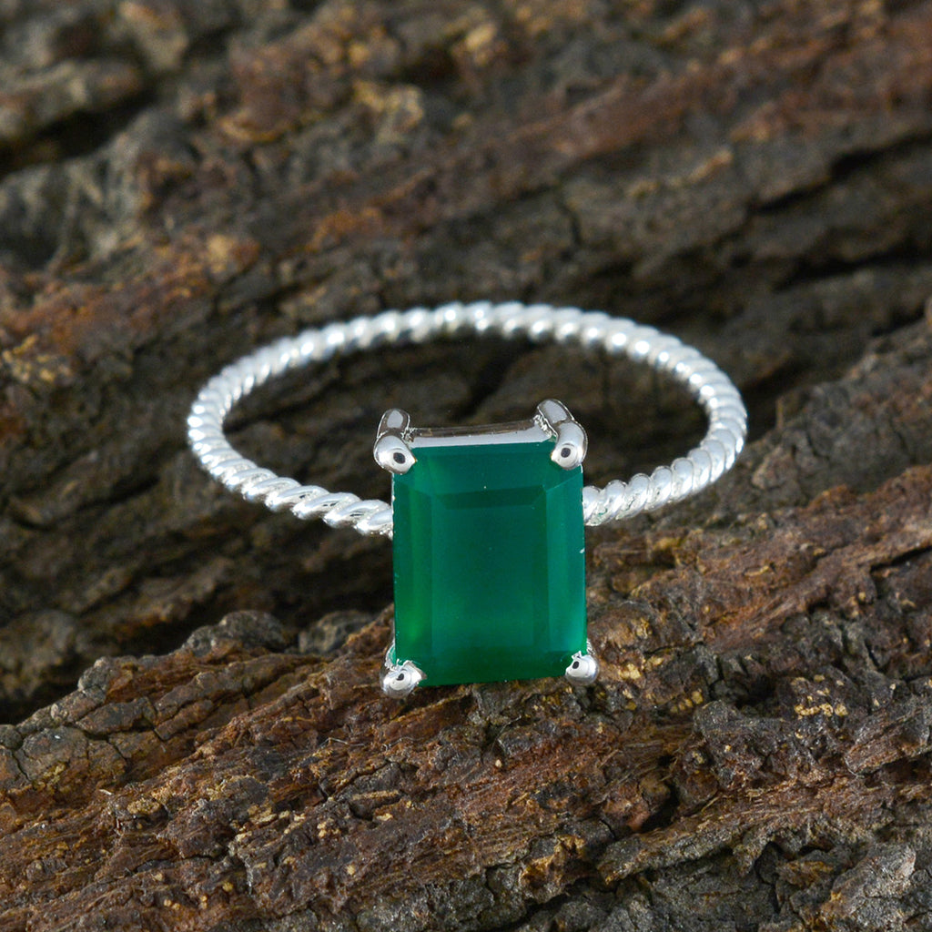 Green Onyx Solitaire Japanese 925 Silver Green Gems Delicate Twist Ring Jewelry