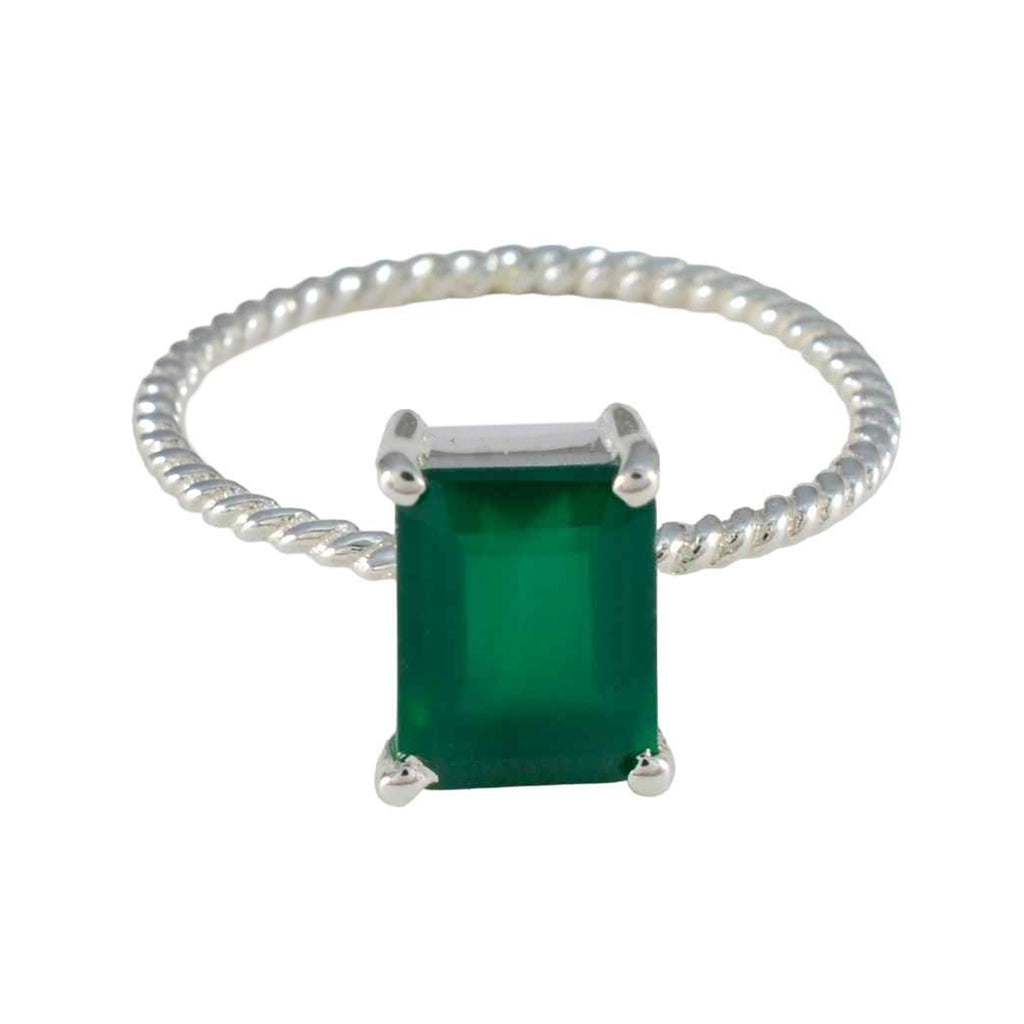 Green Onyx Solitaire Japanese 925 Silver Green Gems Delicate Twist Ring Jewelry