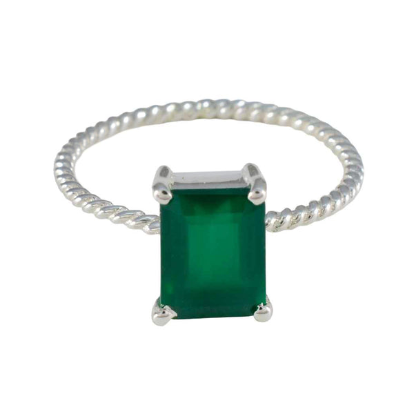 Green Onyx Solitaire Japanese 925 Silver Green Gems Delicate Twist Ring Jewelry