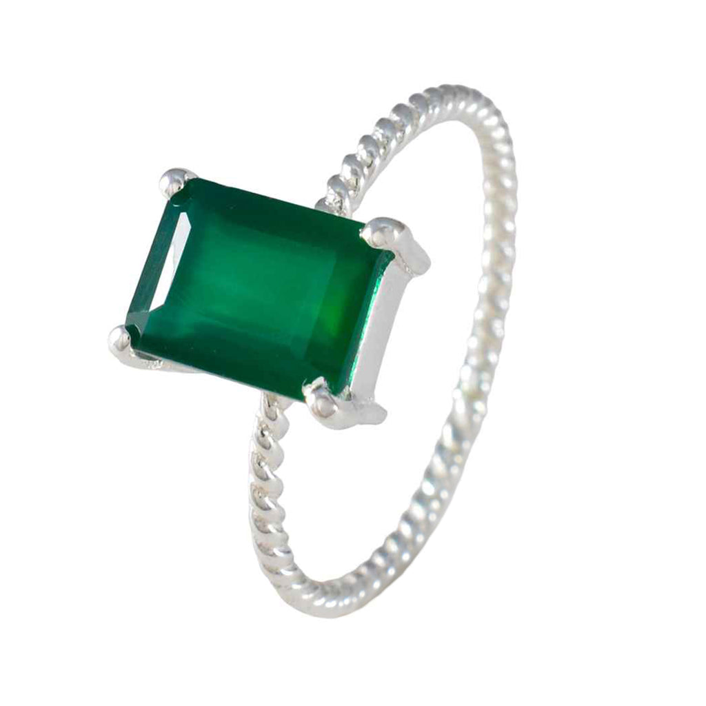 Green Onyx Solitaire Japanese 925 Silver Green Gems Delicate Twist Ring Jewelry