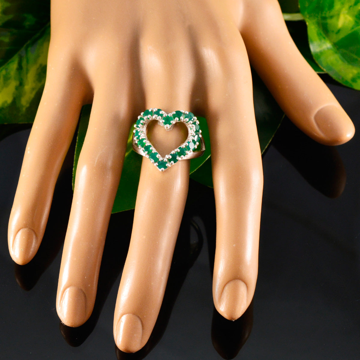 Green Onyx multiple French Silver Green Gemstone Slim Fairytale Ring Jewelry