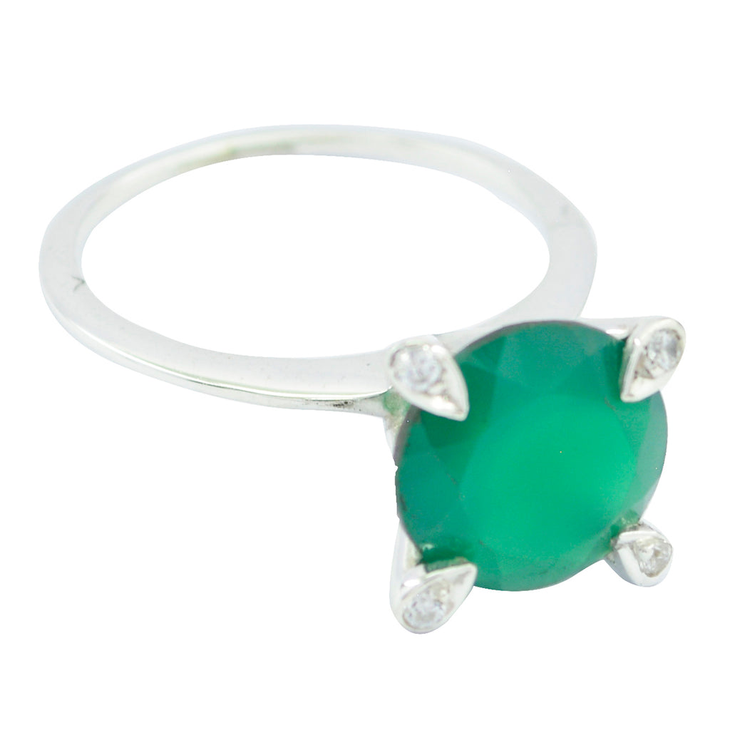 Green Onyx Halo Indian 925 Sterling Silver Green Gems Slim Modern Ring Jewellery