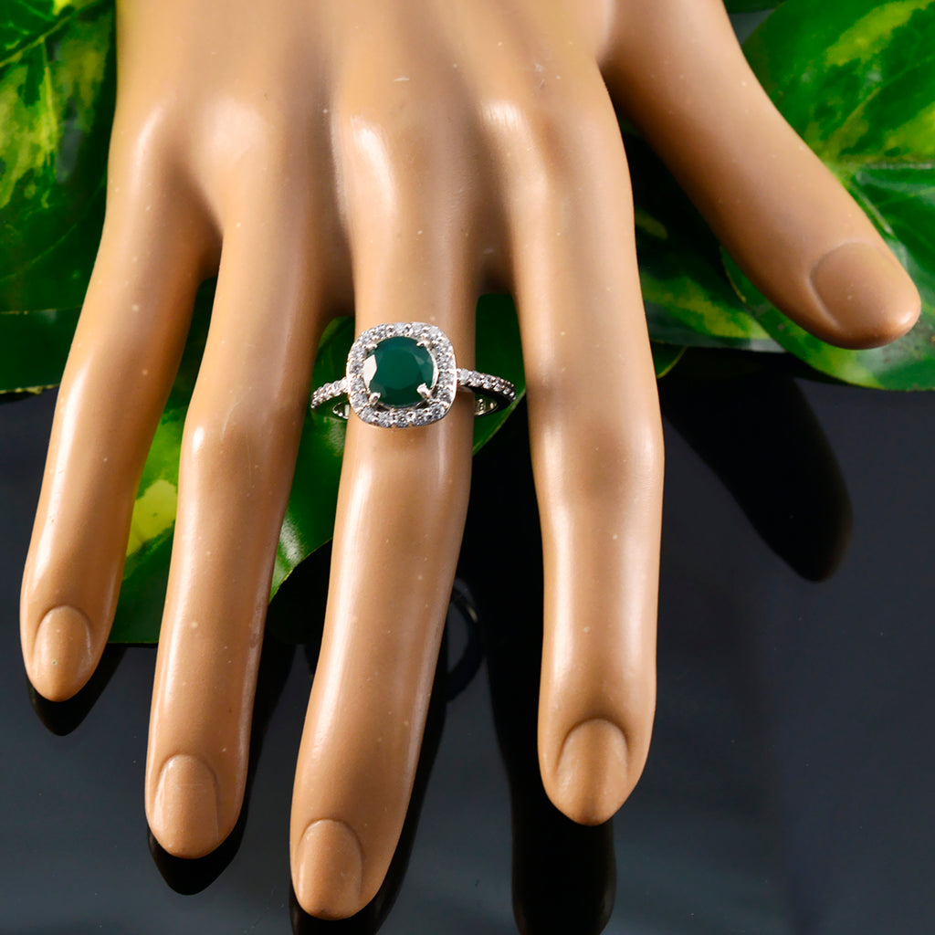Green Onyx Halo Indian 925 Sterling Silver Green Gemstone Slim Artisan Ring Jewelry
