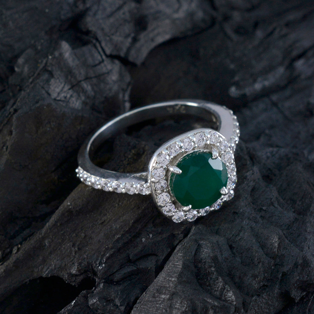 Green Onyx Halo Indian 925 Sterling Silver Green Gemstone Slim Artisan Ring Jewelry