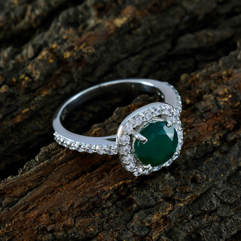 Green Onyx Halo Indian 925 Sterling Silver Green Gemstone Slim Artisan Ring Jewelry