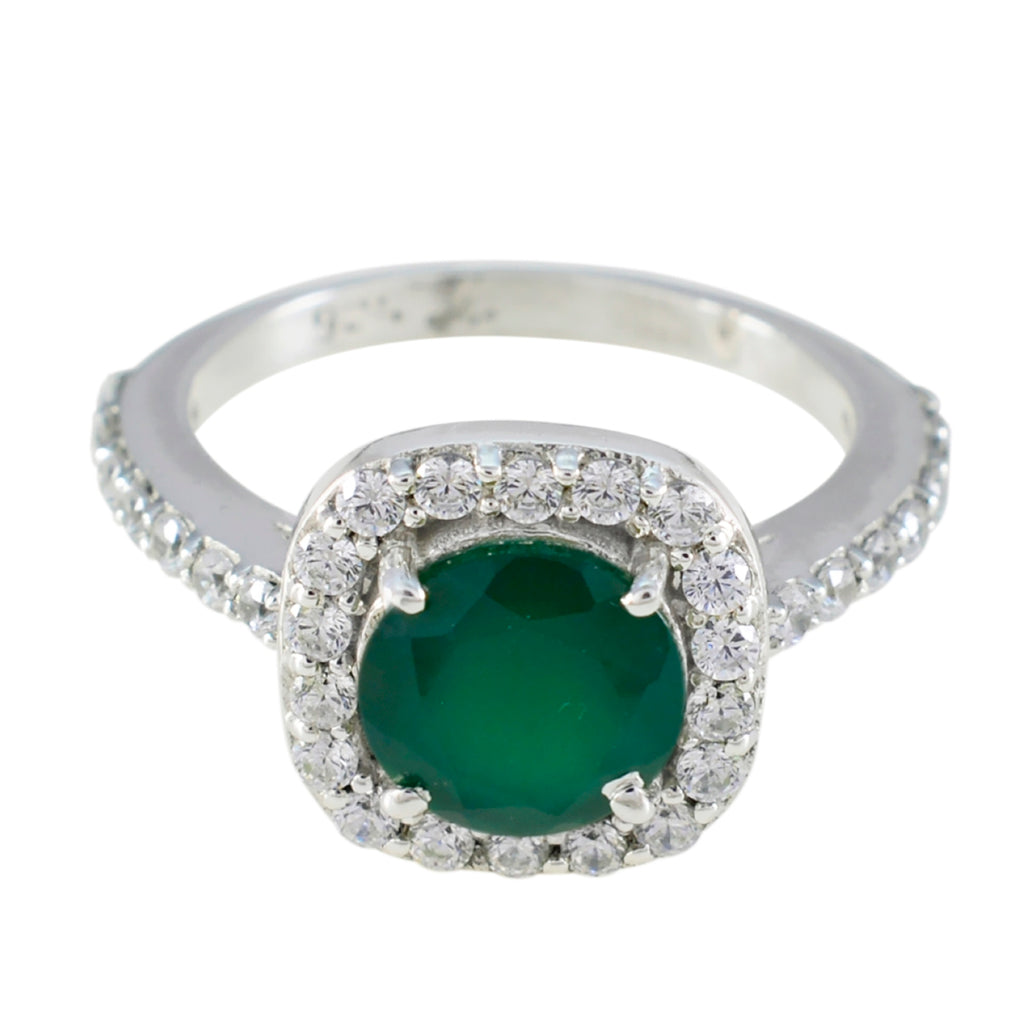 Green Onyx Halo Indian 925 Sterling Silver Green Gemstone Slim Artisan Ring Jewelry