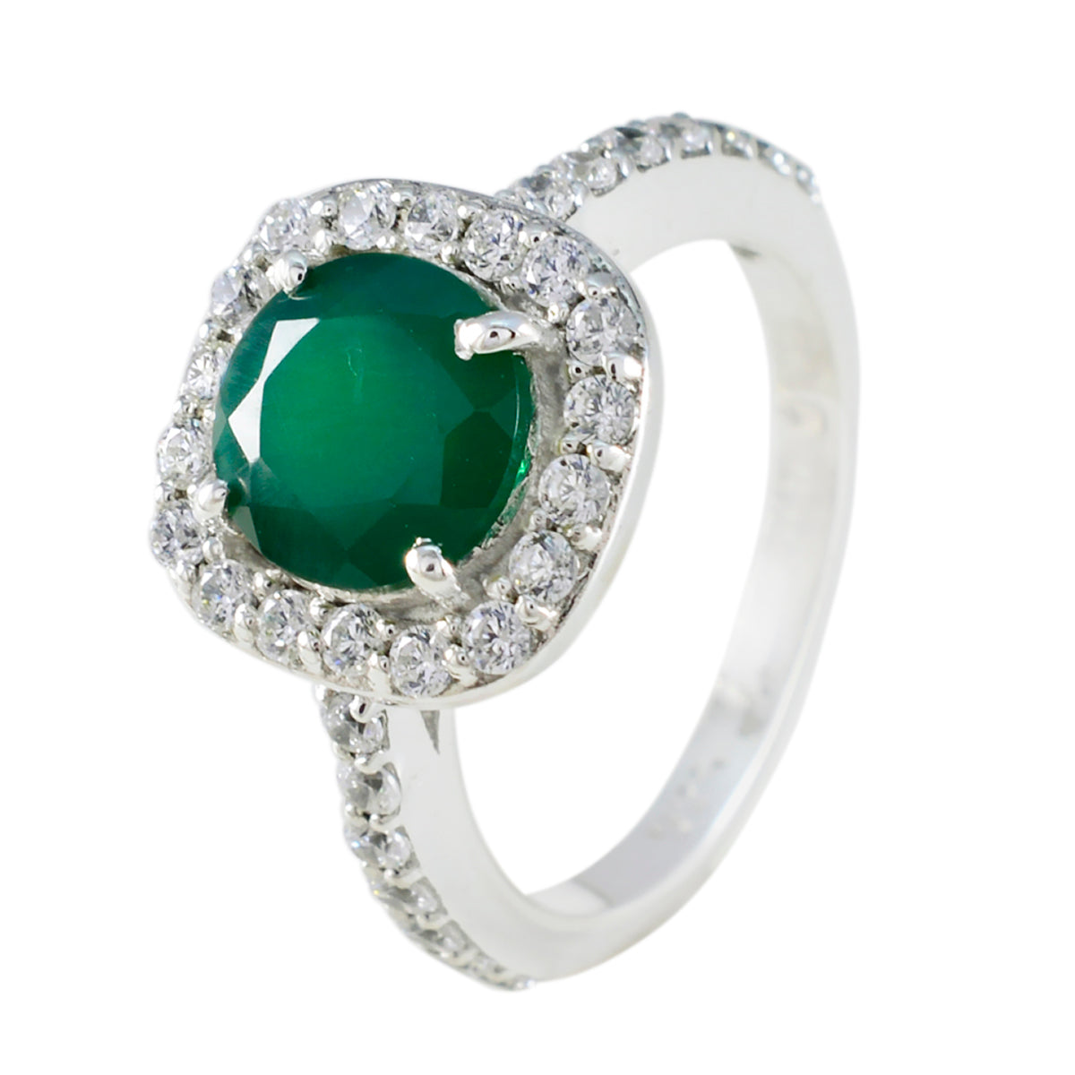Anello artigianale sottile con pietra preziosa verde indiana in argento sterling 925 con alone di onice verde Immagine secondaria del prodotto