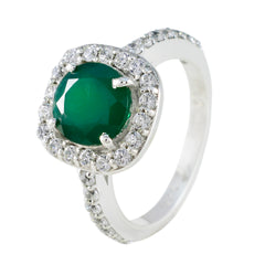 Green Onyx Halo Indian 925 Sterling Silver Green Gemstone Slim Artisan Ring Jewelry