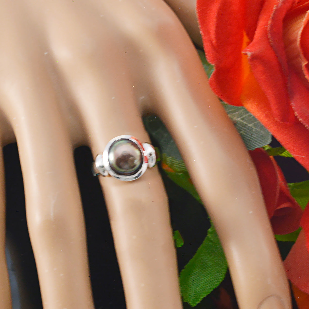 Pearl Solitaire Egyptian 92.5 Silver White Gemstones Slim Modern Ring Jewellery