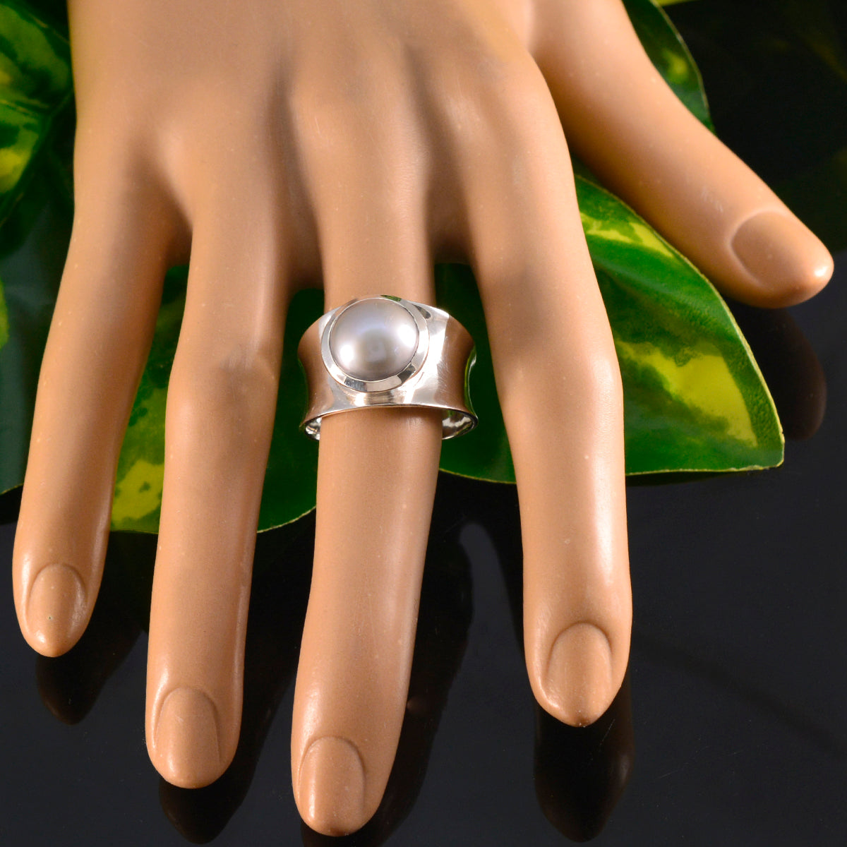 Grey Pearl Solitaire Italian Silver Gray Gems Edgy Armor Band Jewelry