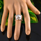 Grey Pearl Solitaire Italian Silver Gray Gems Edgy Armor Band Jewelry