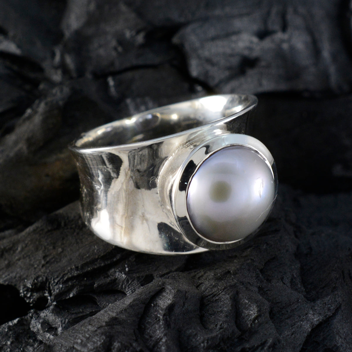 Grey Pearl Solitaire Italian Silver Gray Gems Edgy Armor Band Jewelry