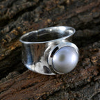 Grey Pearl Solitaire Italian Silver Gray Gems Edgy Armor Band Jewelry
