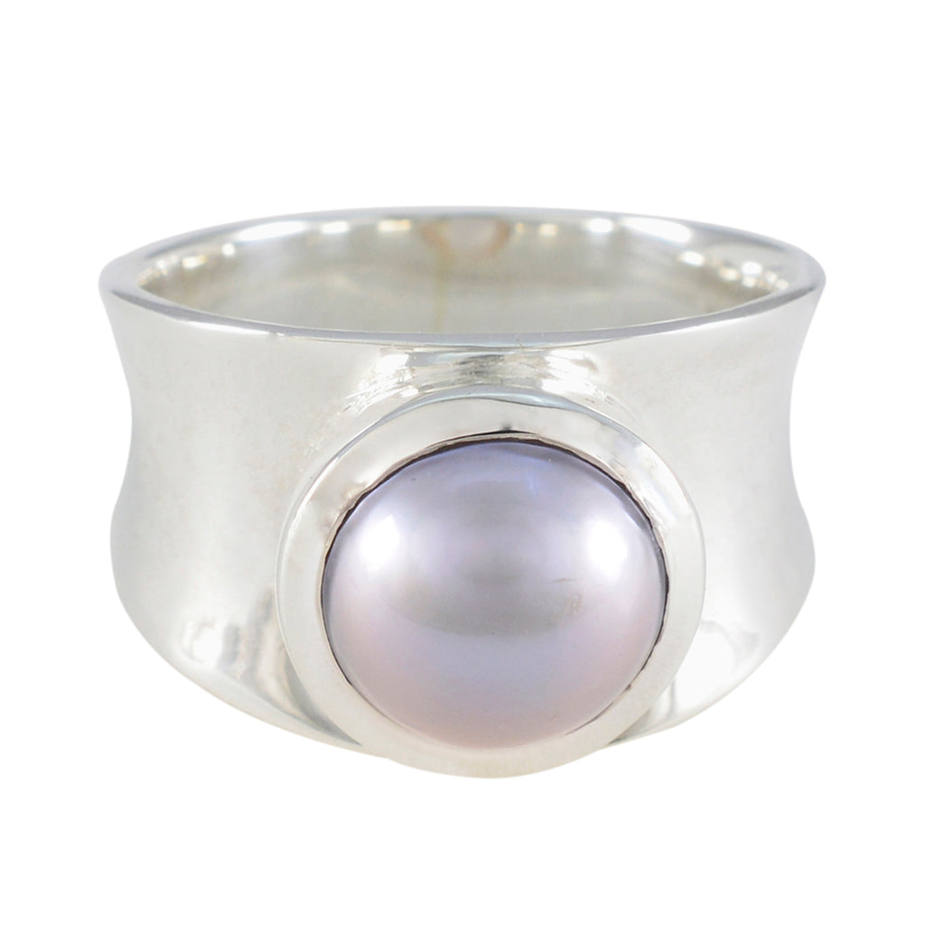 Grey Pearl Solitaire Italian Silver Gray Gems Edgy Armor Band Jewelry