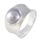 Grey Pearl Solitaire Italian Silver Gray Gems Edgy Armor Band Jewelry
