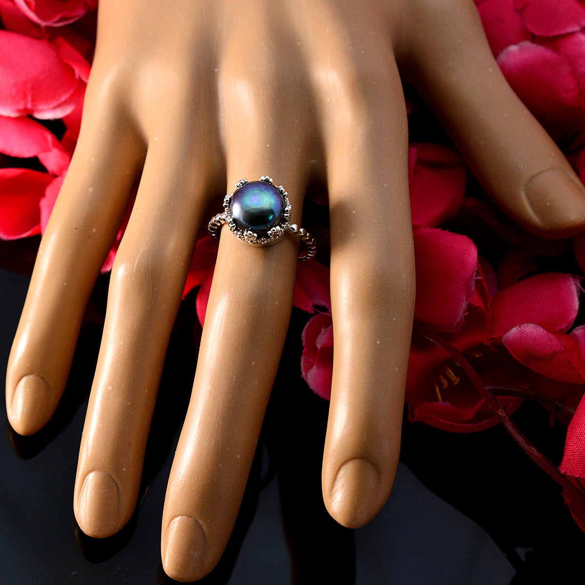 Pearl Solitaire French 925 Sterling Silver White Gemstone Slim Abstract Ring Jewelry