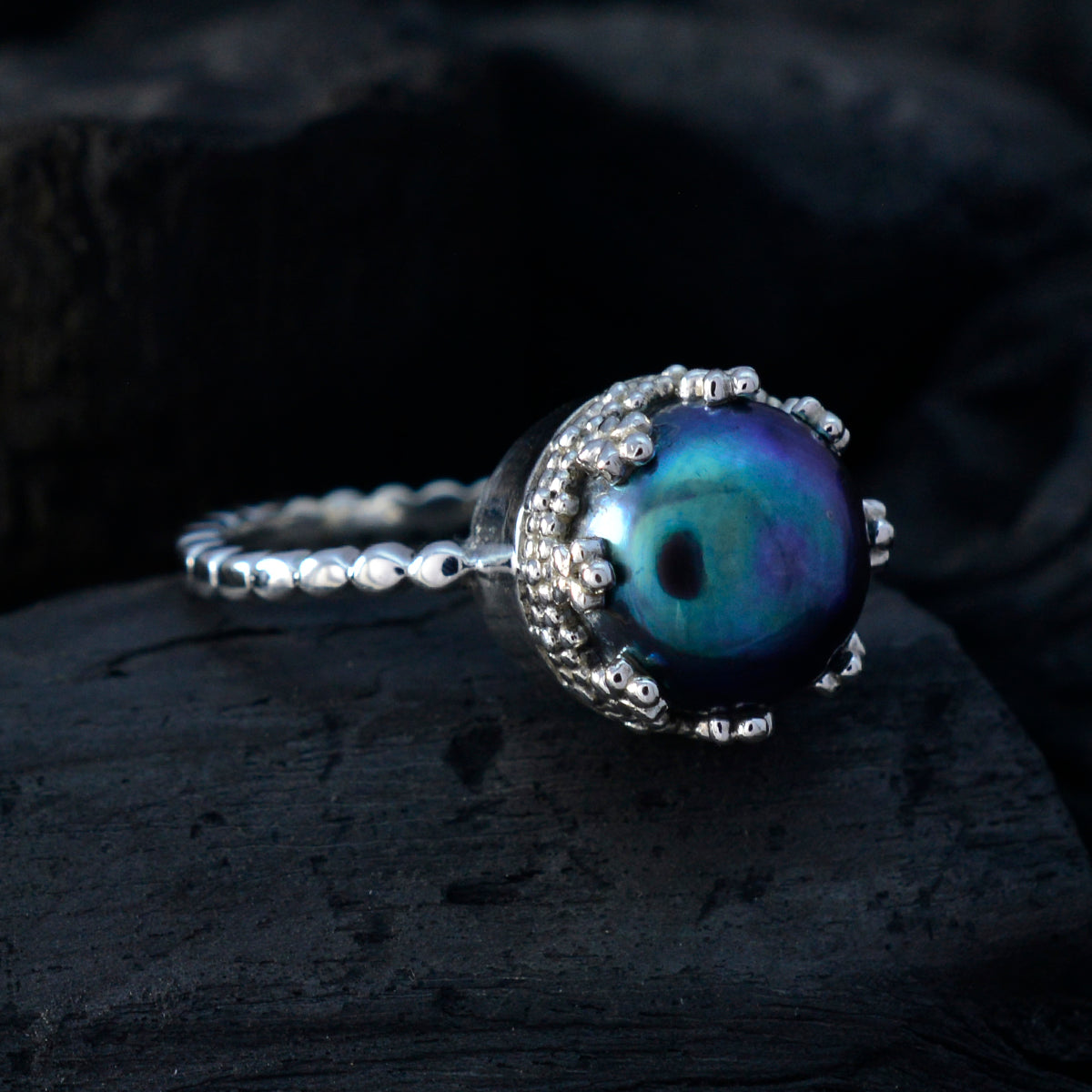 Pearl Solitaire French 925 Sterling Silver White Gemstone Slim Abstract Ring Jewelry