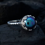 Pearl Solitaire French 925 Sterling Silver White Gemstone Slim Abstract Ring Jewelry