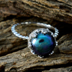 Pearl Solitaire French 925 Sterling Silver White Gemstone Slim Abstract Ring Jewelry