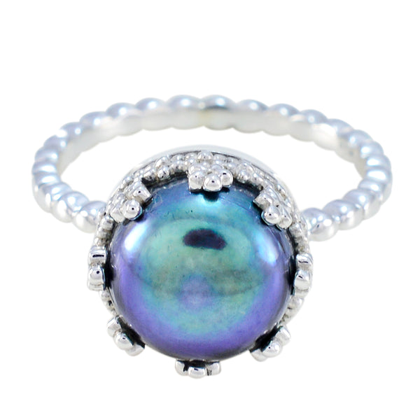 Pearl Solitaire French 925 Sterling Silver White Gemstone Slim Abstract Ring Jewelry