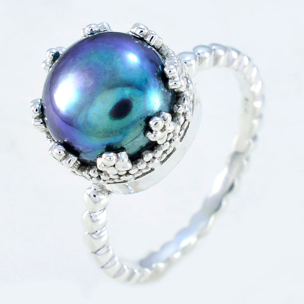 Pearl Solitaire French 925 Sterling Silver White Gemstone Slim Abstract Ring Jewelry